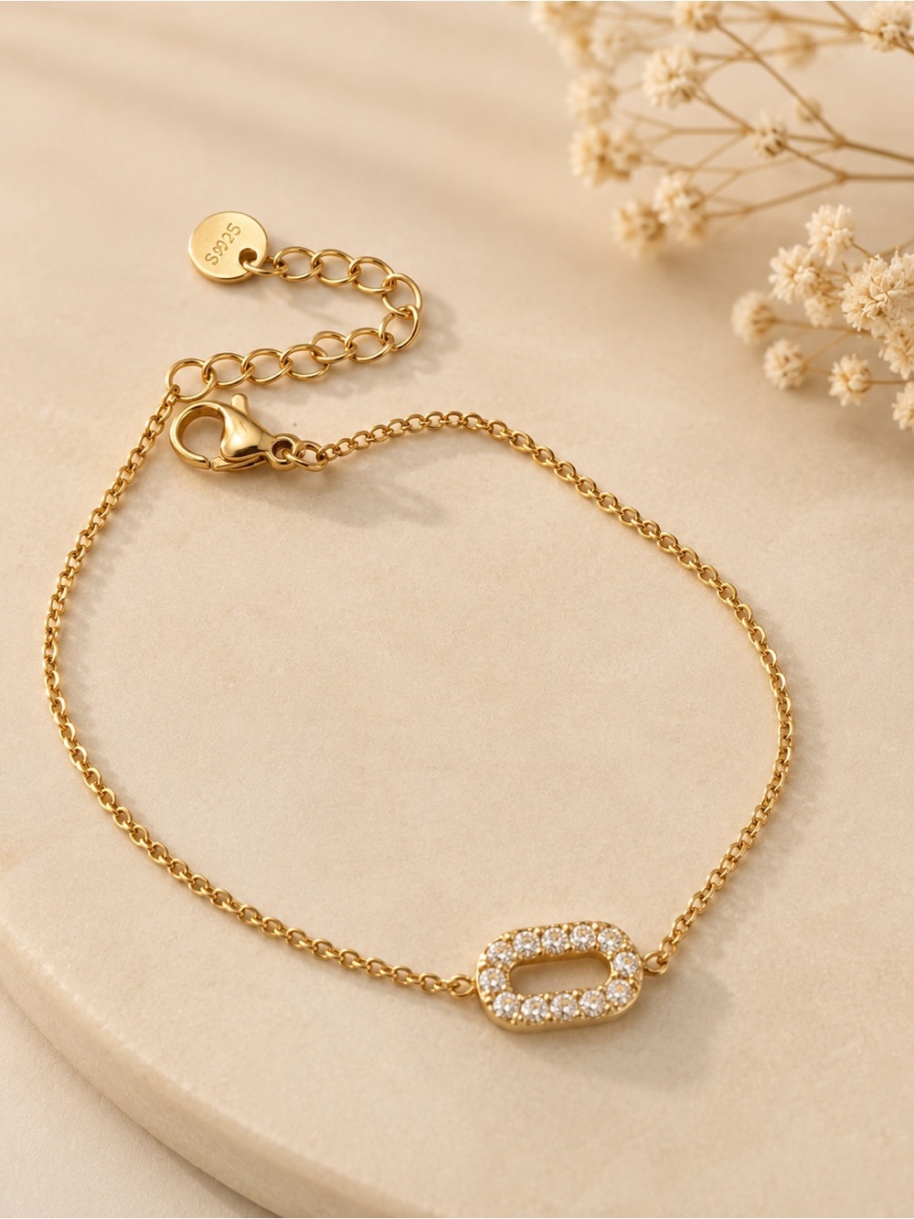 Gold Plated Pavé Oval Link Bracelet - Women Jewelry